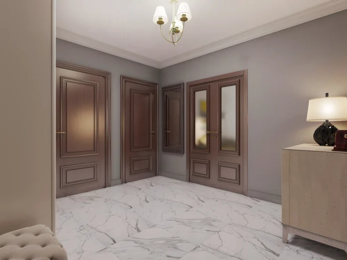 Стены и плинтус в одинаковом цветовом решении увеличивают объем помещения.